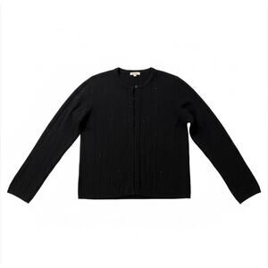 Hillard & Hanson Black Beaded Cardigan M Vintage Sweater Modest Sparkle Office
